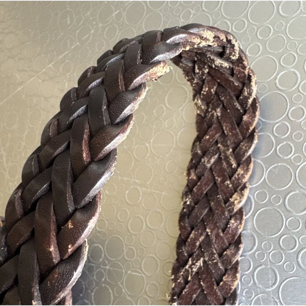Handcrafted Dark Brown Braided Leather Belt Mens 38 Woven Classic Casual Work